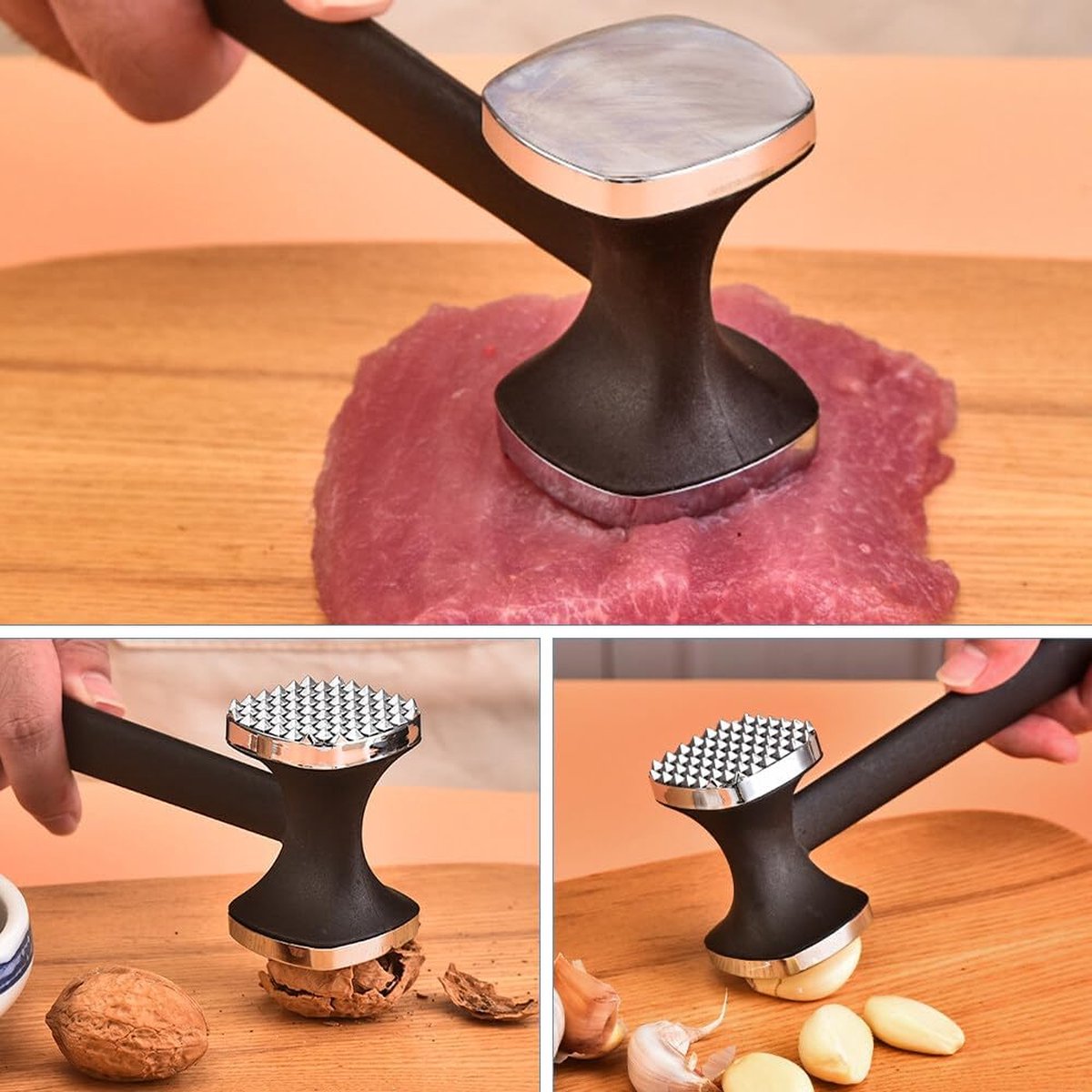 Vleesvermalser 2 stuks dubbelzijdige antiaanbakschnitzelvermalser vleeshamers vleesvermalser steakhamer met antisliphandvat vleesvermalser voor biefstuk kip varken