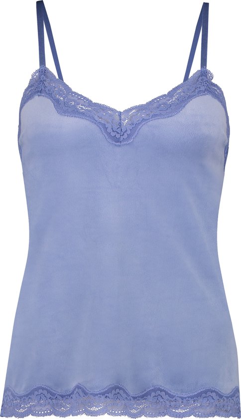 Hunkemöller Dames Nachtmode Cami top Velours Lace - Blauw - maat M