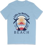 T Shirt Heren Dames - Zomer Ontwerp: Life Is Better At The Beach - Licht Blauw - S