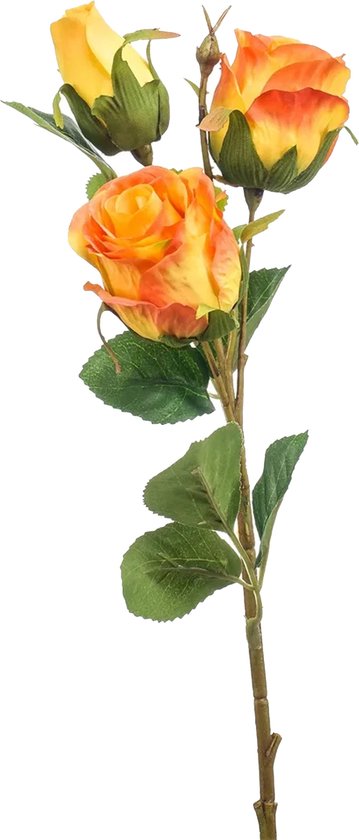 Emerald Kunstbloem Roos tak - 44 cm - oranje - Kunst zijdebloemen