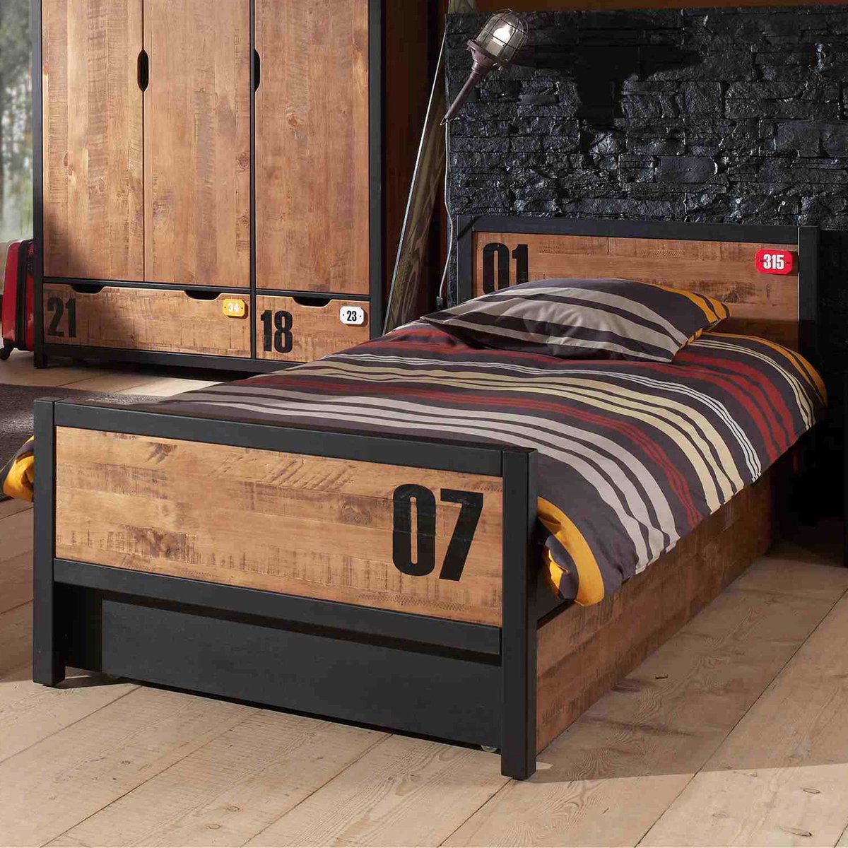 Vipack Bed Daan - 90 x 200 cm - bruin/zwart