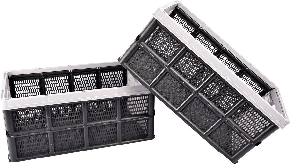 Opvouwbaar Vouwkrat Grijs (32 Liter) - Set van 2 - Handgrepen - Gerecycled Plastic - Gebruik hem voor Kamperen, Huishouden, Klussen (50x21x33 cm)