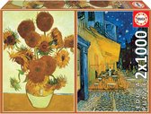 2 Legpuzzels van 1000 stukjes x Sunflowers & Café Terrace at Night, Vincent Van Gogh  - Educa Puzzels