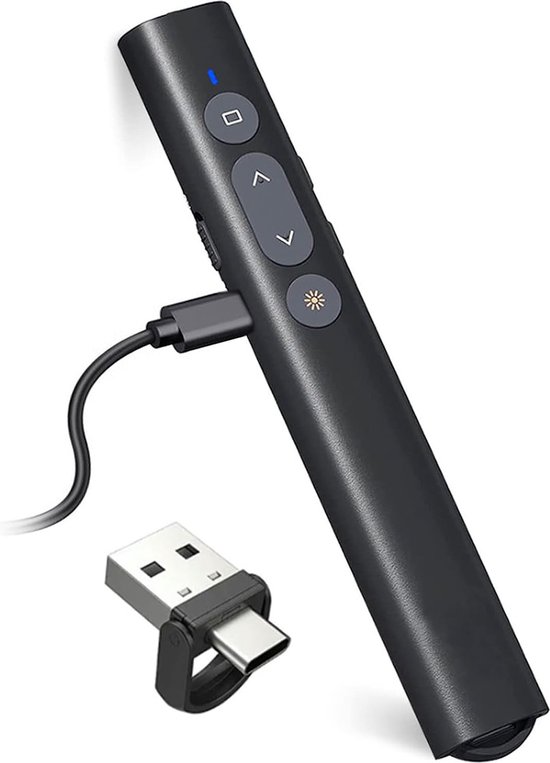 Draadloze Presenter - Oplaadbaar - Professionele Presentatie Afstandsbediening - PowerPoint Clicker - USB Dongle - Laserpointer - Compact en Ergono