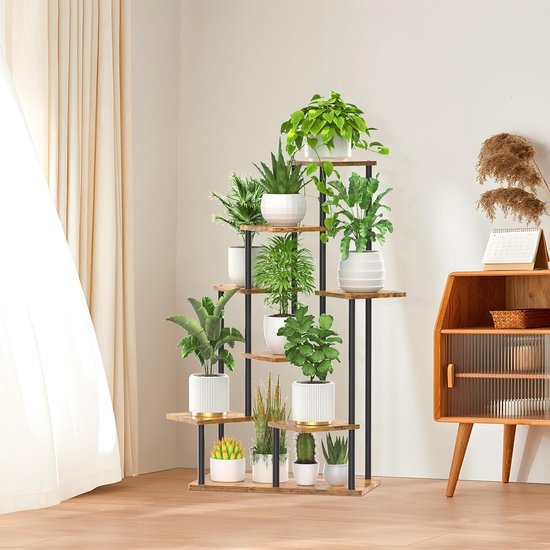 Rek voor planten, bloempotten, van hout, 2 etages, voor binnen en buiten, tuin, balkon, rek voor buiten