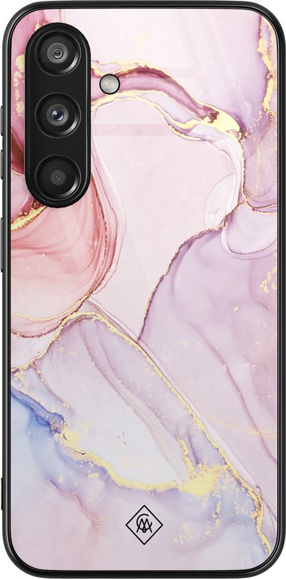 Coque Samsung Galaxy S24 verre - Marbre rose violet - Violet - Hard Case Zwart - Coque arrière téléphone - Marbre - Casimoda