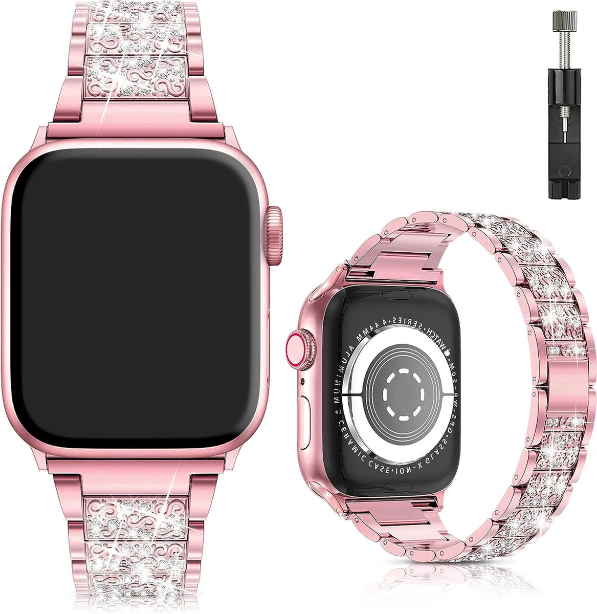 Stravo Luxe Elegante Diamant Shining Bandje - Geschikt voor Apple Watch 42mm(Series 11/10) 41mm 40mm 38mm - Roze - iWatch Bandje Sieraden, Verstelbaar Metaal Horlogebandje voor Apple Watch SE 1 2 3 / Series 11 10 9 8 7 6 5 4 3 2 1