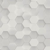 Behang voor badkamers en keukens Profhome 387231-GU vliesbehang hardvinyl warmdruk in reliëf glad met geometrische vormen mat grijs wit 5,33 m2