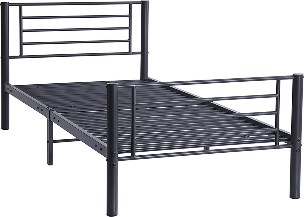 Interiax Otis Bed - Donkergrijs Metaal - 90x200 cm - Inclusief Lattenbodem