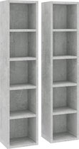 vidaXL - Cd-kasten - 2 - st - 21x16x93,5 - bewerkt - hout - betongrijs