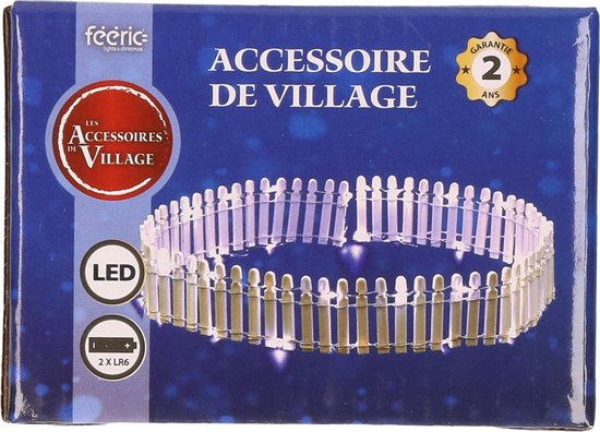 Feeric lights Kerstdorp hek afsluiting/omheining - met wit licht - L72 x H4,5 cm - kunststof - verlichting