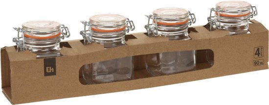 Excellent Houseware Weckpot/Voorraadpot Mini - 4x stuks - kruidenpotjes - 90ml - 7 x 5 cm