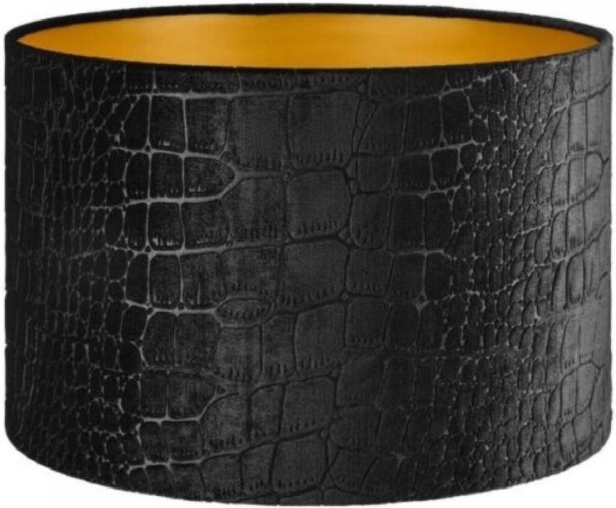 Lampenkap Cilinder Short Croco Velvet Zwart Goud Ø 40cm