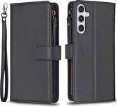 Telefoonhoesje geschikt voor Samsung Galaxy A55 rits - Portemonnee met rits - book-case hoesje - ruimte voor 9 pasjes - zwart - met koord