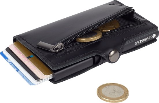 Portefeuille porte-cartes en cuir Silvergear - Noir - Protection anti-écrémage par RFID