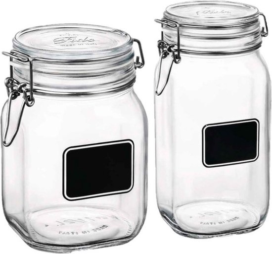 Set van 2x stuks weckpotten/inmaakpotten met krijtplaatje 1 liter - 1,5 liter - D 10,6 cm