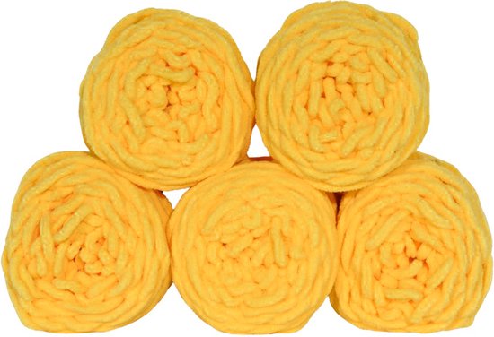 Foto: Set 5 bollen dikke wol geel chunky garen haken breien 7 mm breed 235 meter perfect voor amigurumi