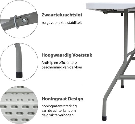 ERRO Vouwtafel - inklapbare tafel - 180x74cm - wit (ERROZ182D), Erro