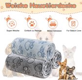 huisdierdeken voor hond of kat, zachte afwerking, zware winterdeken, fleece deken gezellig kattenbed, grijs (2 stuks) + blauw (1 verpakking), 80 x 60 cm