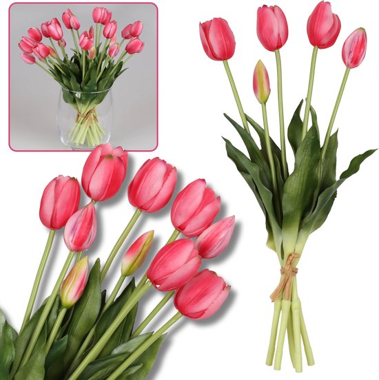 Tulipes en Siliconen , roses, réalistes, bouquet de 5