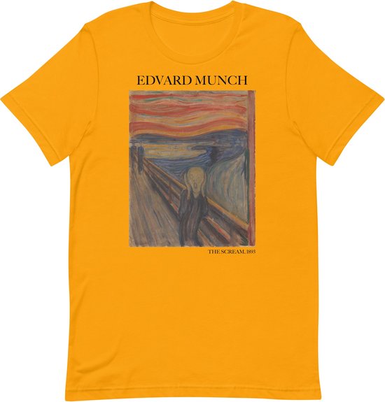 Edvard Munch 'De Schreeuw' ("The Scream") Beroemd Schilderij T-Shirt | Unisex Klassiek Kunst T-shirt | Goud | S