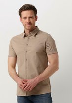 PURE PATH Pique Shortsleeve Button Up Shirt Heren - Vrijetijds blouse - Zand - Maat XXL
