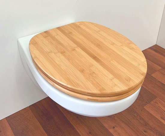 Foto: Toiletzitting wc bril bamboe donker bamboo natuur milieuvriendelijk warm roestvrij stalen scharnieren universeel passend 33332