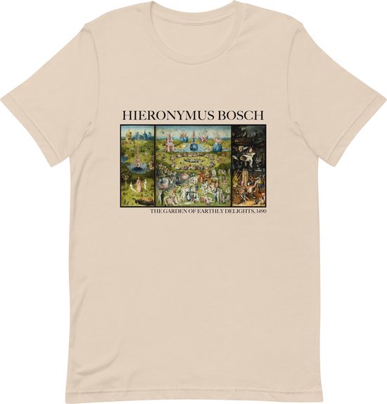 Hieronymus Bosch 'De Tuin der Lusten' ("The Garden of Earthly Delights") Beroemd Schilderij T-Shirt | Unisex Klassiek Kunst T-shirt | Soft Cream | XS