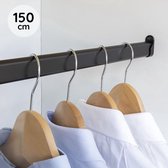 Eleganca Kledingstang 150 cm – Kledingroede – Stevig Aluminium – Garderobestang - Kledingstangen voor aan de muur – Inclusief Kastroededragers en Schroeven - Zwart