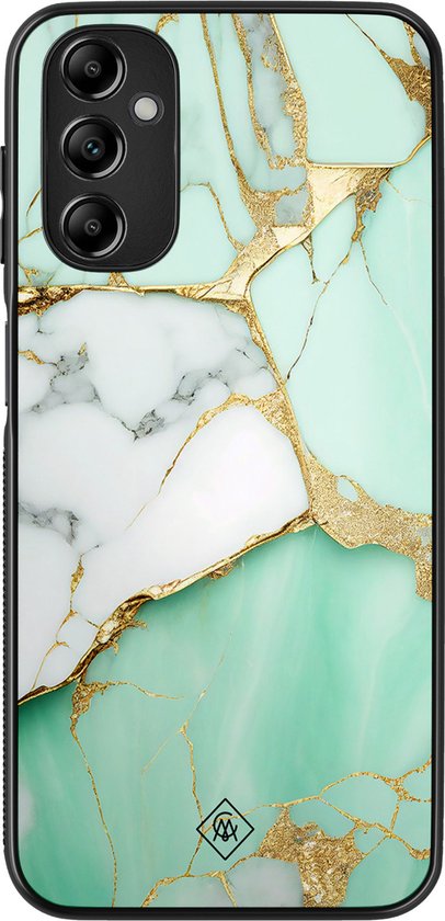 Casimoda® hoesje - Geschikt voor Samsung Galaxy A14 5G - Marmer Mint Goud - Zwart TPU Backcover - Marmer - Mint