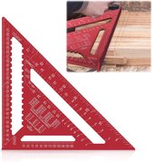 Timmermanshoek, aanslaghoek, metaal, 30 mm, timmerhoek, 90° kamerhoek, timmerhoek, metrische driehoekige liniaal voor timmerman, dakdekker, ingenieur (rood)