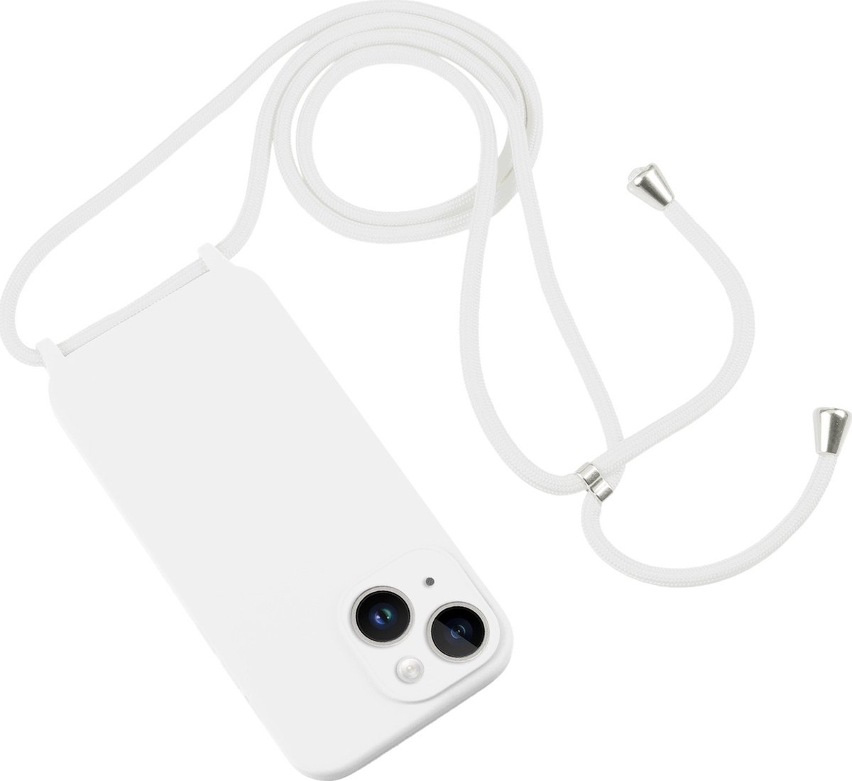 Mobigear Telefoonhoesje geschikt voor Apple iPhone 15 Plus Siliconen | Mobigear Lanyard Hoesje met koord - Wit