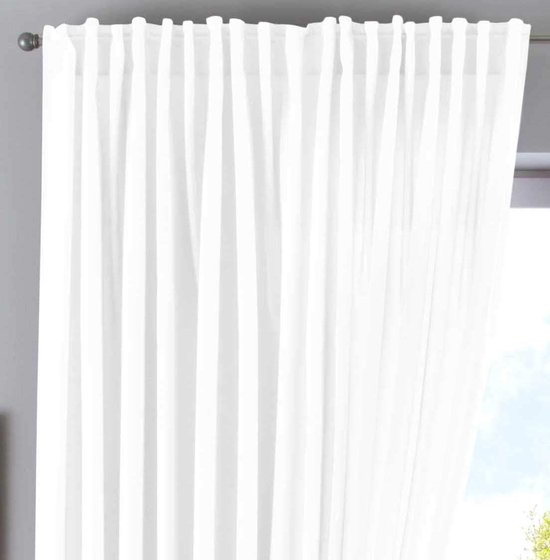 Verborgen lussen ondoorzichtig linnenlook gordijn met Gordijnhouder - 100% polyester wit - 250 x 300 cm