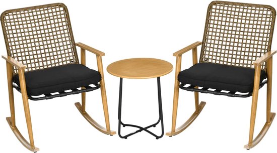 LBB Balkonset 2 personen - Tuinset - Zwart - 3 delig - Met kussens - Tuintafel en 2 stoelen - 2 personen - Gecoat staal - Onderhoudsvrij staal