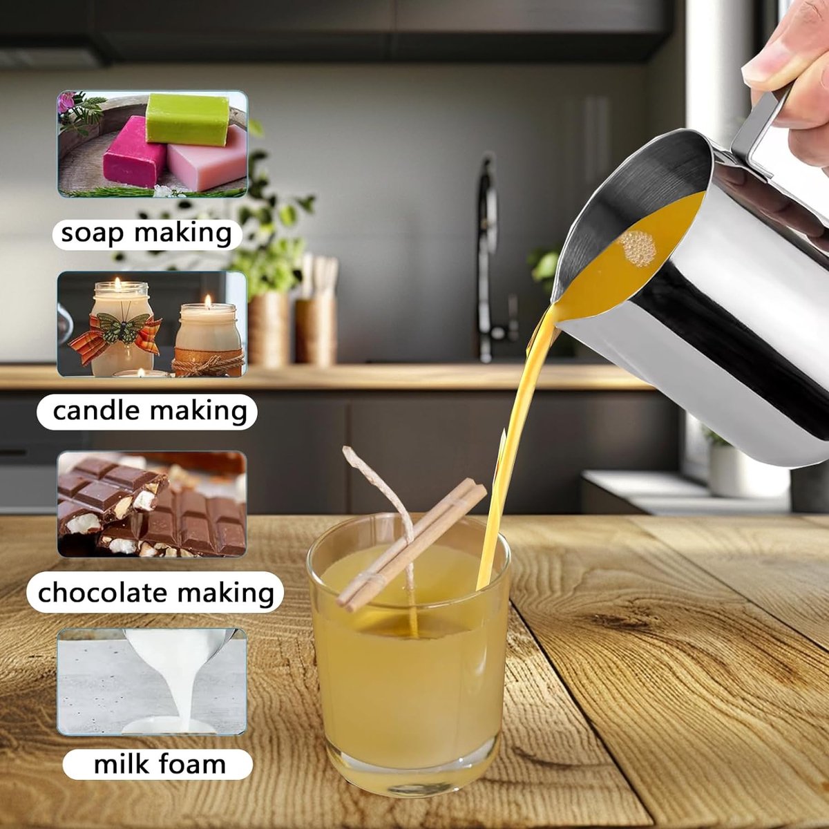 YUNYODA Kaars Wax Smeltpot, 2,6L Wax Melte Kruik Kaars Wax Smeltende Kruik Intern met Hittebestendig Handvat voor Kaarsen Maken en Zeep Maken DIY Ambachten (2,6 L