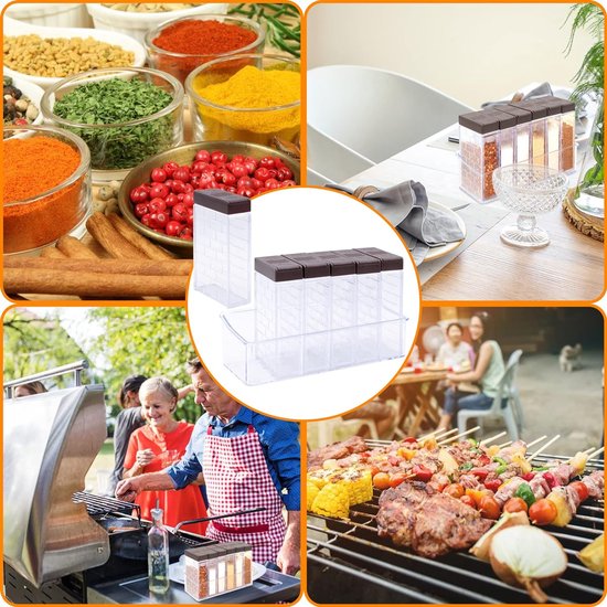 4 Stuks Keuken Transparante Acryl Kruidenbox Vier In één Spice Blikjes Met Lepels En Deksel Voor Zout Peper Suiker Specerijen Suiker