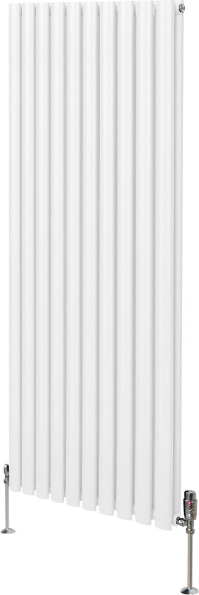 Ovale kolomradiator - wit - 1600mm x 600mm - inclusief chroomkranen