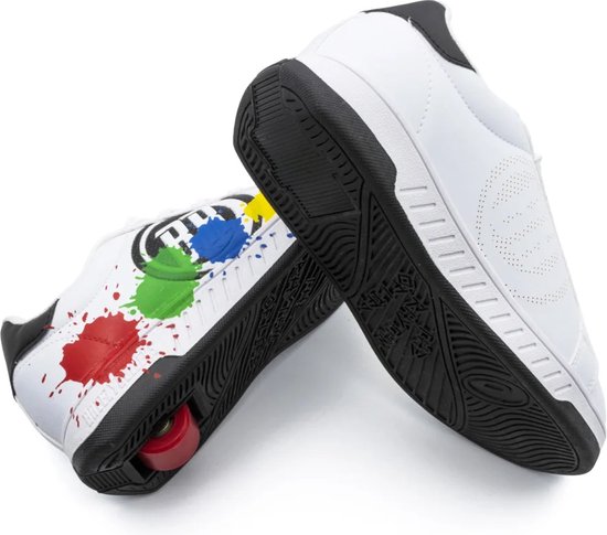 Breezy Rollers Kinder Sneakers met Wieltjes - Splash wit/zwart - Schoenen met wieltjes - Rolschoenen - Maat: 34