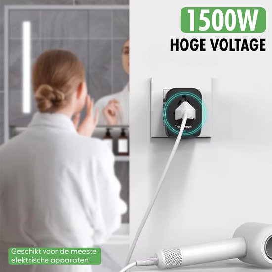 TravelHawk Universele Wereldstekker met 2 USB-C en 2 USB poorten - Reisstekker - USB stekker - Internationale Reisstekker voor 150+ landen - Amerika (USA) - Engeland (UK) - Australië - Azië - Zuid Amerika - Afrika - Wereldstekkers - Zwart