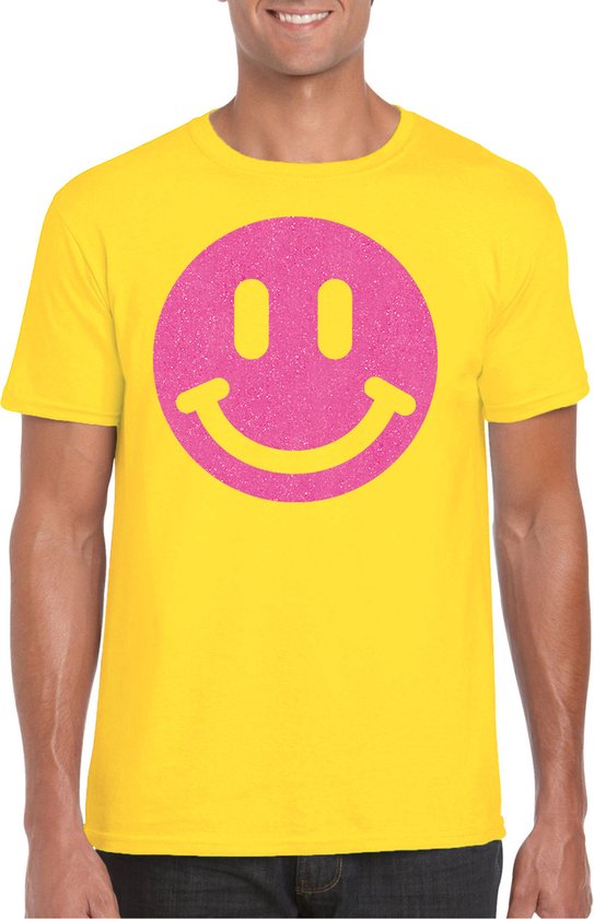 Bellatio Decorations Verkleed shirt heren - smiley - geel - carnaval/foute party - feestkleding XL