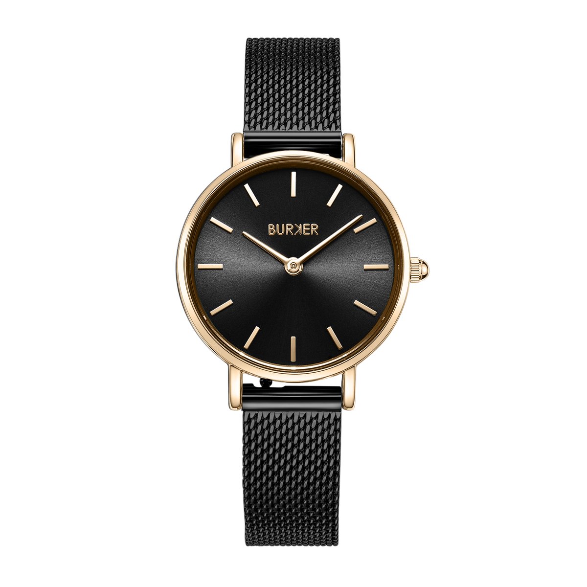 BURKER Ruby Petite Horloge Dames - Rond - Zwart Goud - Milanese Band - 28 mm