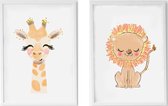 Set van 2 Schilderijen Crochetts 33 x 43 x 2 cm Giraf Leeuw 2 Onderdelen