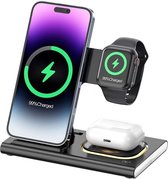 Draadloze Oplader - Zwart - 15W Qi Oplaadstation - Geschikt voor MagSafe iPhone, Apple Watch, AirPods - iOS & Android