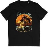T Shirt Dames Heren - Zomer Print Life Is Better At The Beach - Zwart - XXL