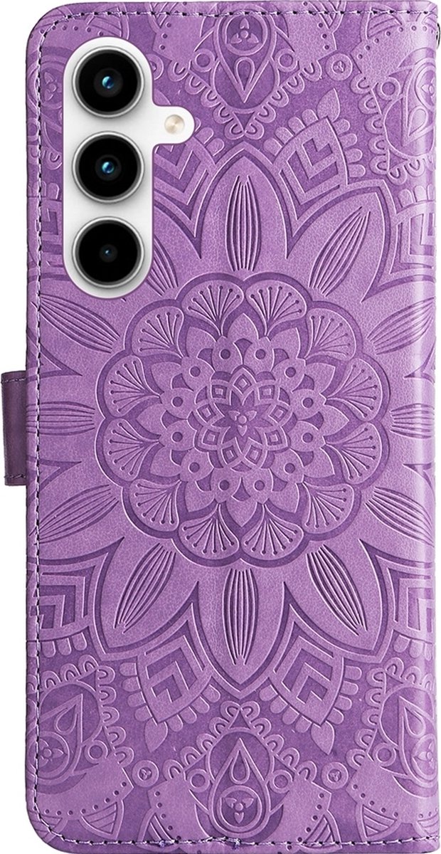 Mobigear Telefoonhoesje geschikt voor Samsung Galaxy A35 Hoesje | Mobigear Sunflower Bookcase Portemonnee | Pasjeshouder voor 3 Pasjes | Telefoonhoesje voor Pinpas / OV Kaart / Rijbewijs - Paars