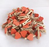 Wasknijper met hart - houten wasknijper - decoratie - liefde - Valentijn- geschenk - bedankje - bruiloft - 25 stuks - oranje - orange