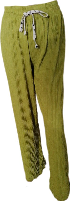 Femme - Pantalons d'été - Pantalons - Pantalons de Yoga - Pantalons de plage - Femme - Jambe large - Plissé - Comfort - Bande élastique - Couleur Vert olive - Taille 40-42
