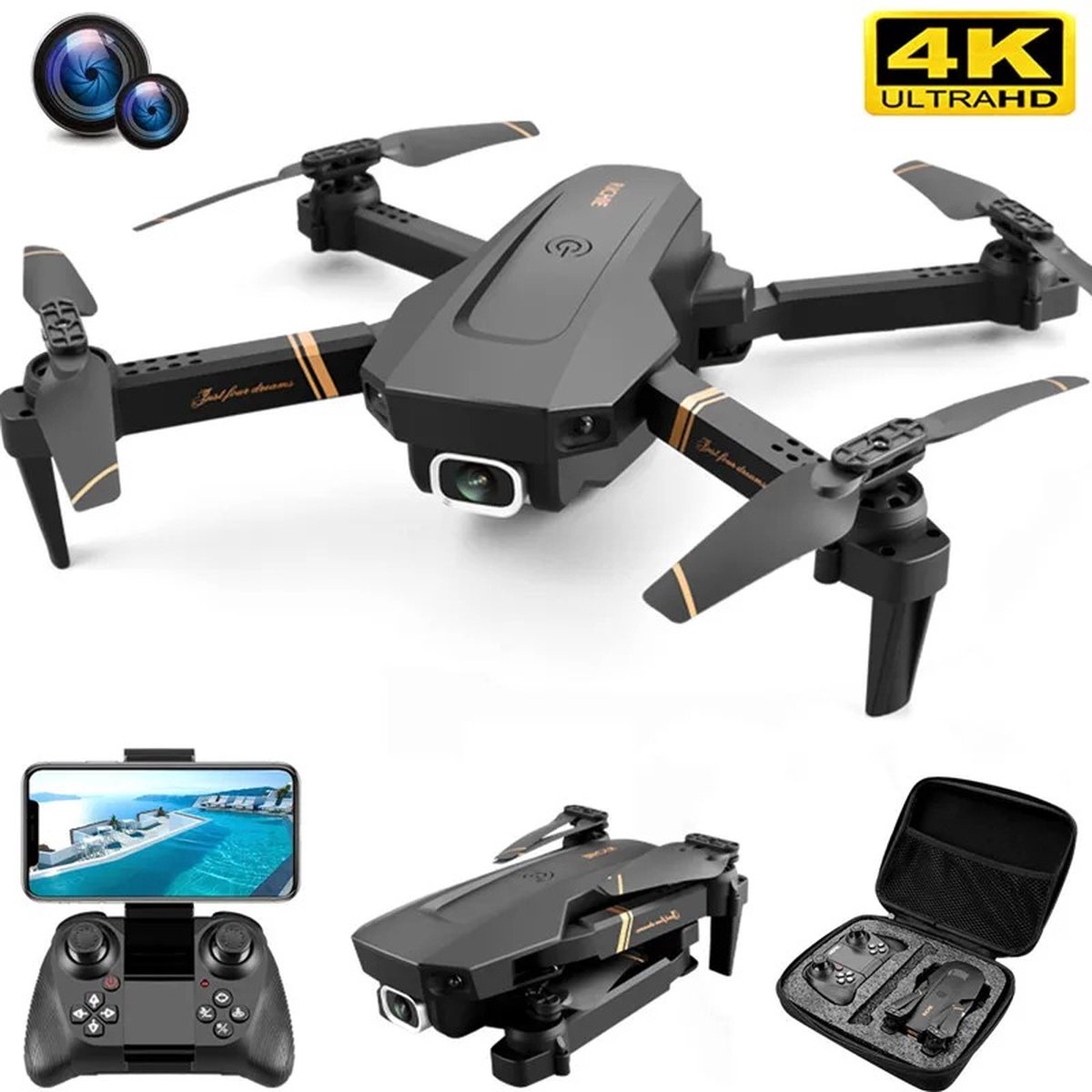 Ghani Winkeltje Drone - 4K Dual camera - Mini drone met camera - Track flight - Opvouwbaar - 40 minuten vliegtijd - Tot 100 meter afstand bestuurbaar