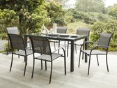 MYLIA Tuineethoek van aluminium: een tafel L150 en 6 fauteuils - Antracietgrijs - JOLANE L 150 cm x H 86 cm x D 90 cm