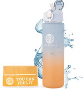 ERB® Drinkfles Kinderen & Volwassenen - Sportfles Fitness - Transparant Blauw - Multikleur Blauw Orange